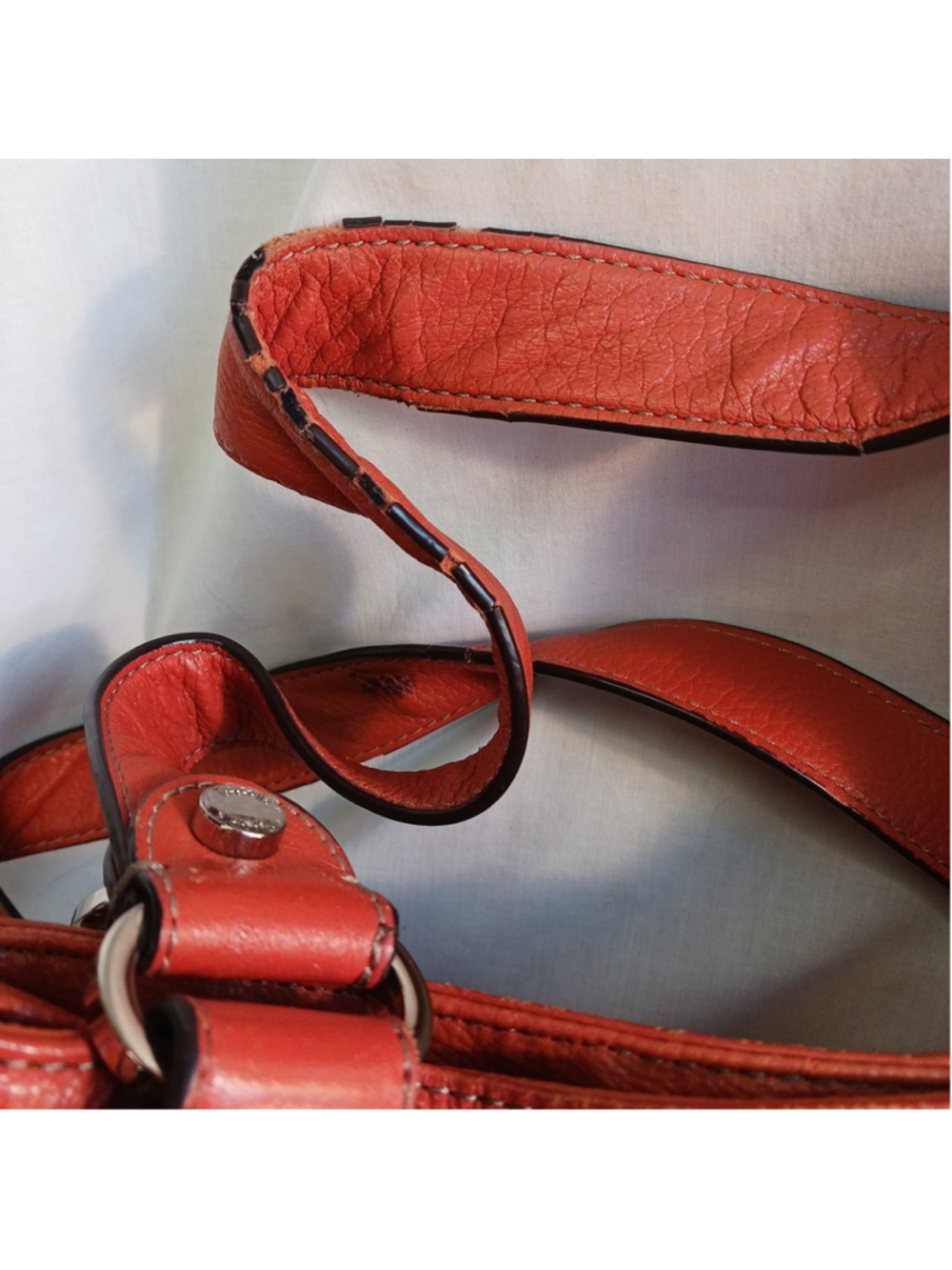 VTG Y2K Tignanello Handbag Orange Leather 2 Straps Magnetic Closure shoulder Bag - Picture 3 of 10